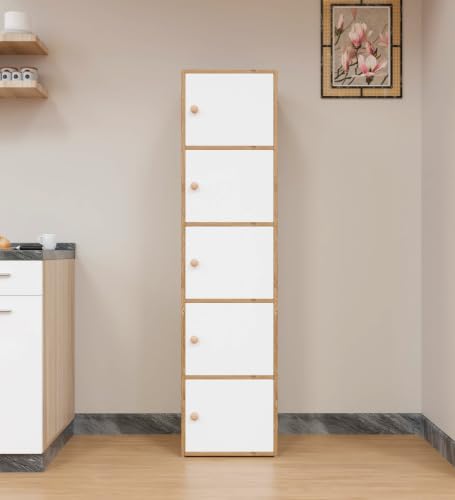 Image of Mevigo Foldable Wooden Wardrobe for Bedroom | 5-Shelf Engineered Wood Storage Cabinet | Collapsible Cupboard Almirah for Clothes | Space Saving Wooden Wardrobe with Door-Mapple