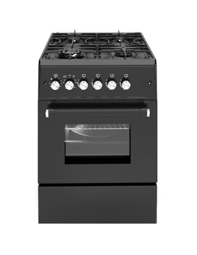 ALPHA Cocina de Gas VULCANO ELITE-60 Negro Mate. Encendido Automático, Wok, Ventilador y Temporizador en horno. **Alta Gama**