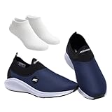 Tênis Ortopédico Unissex Ascension + Meia Branca | Estilo Tipo Meia – Leve, Confortável, Calce Fácil | Ideal para Caminhada, Academia e Uso Diário (Marinho e Branco, BR, Adulto, Numérico, 40)