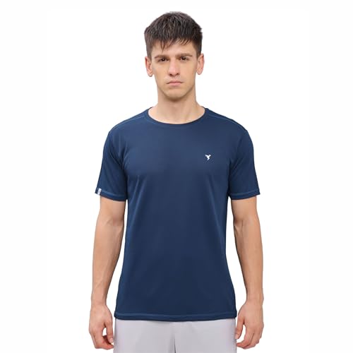 Image of TECHNOSPORT Men's Slim Fit Polyester Activewear Sports T-Shirt with Moisture-Wicking Comfort for Workout, Running & Gym