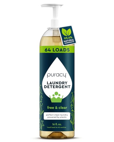 Puracy Laundry Detergent - Enzyme-Powered Liquid Laundry Detergent Concentrate, Natural Laundry Detergent Seen on TikTok, Non-Toxic (Free & Clear, 16 fl oz, 64 Loads)