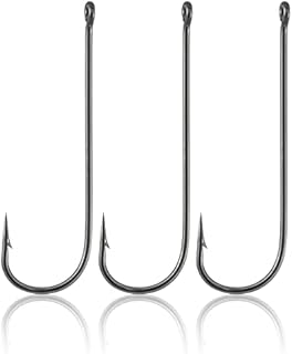 Dr.Fish 100 Pack Aberdeen Hooks Offset Hooks Long Shank Hooks Light Wire Fishing Hooks High Carbon Steel Freshwater Fishing Tackle for Trout Bass Catfish Crappie Wacky Drop Shot Hooks