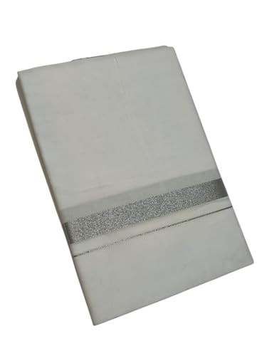 Image of Shri Bhargavas| Men's Pure Cotton Traditional White Cotton Dhoti 2 Mtrs With Silver Zari Border (Pack of 1)