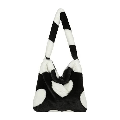 Fluffy Shoulder Bag, Women Girls Large Cute Handbag, Plush Ladies Tote Bag Furry Purse