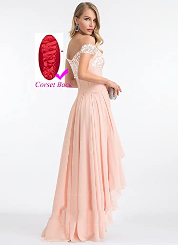 Dusty Rose Off The Shoulder Lace Applique Mother Of The Bride Dresses For Wedding Plus Size High Low Chiffon Bridesmaid Dress Formal Evening Dress Plus Size Dresses For Mom Us6 #TOP2