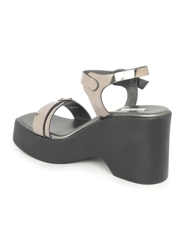 Image of ELLE Women Classic Wedges Heel Sandal with Buckle details