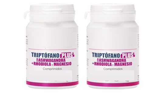 Pack 2 Triptófano plus con Ashwagandha, Rhodiola y Magnesio 60 comprimidos | 0% estrés físico y mental | 120 Comprimidos de Triptófano plus con Ashwagandha, Rhodiola y Magnesio.