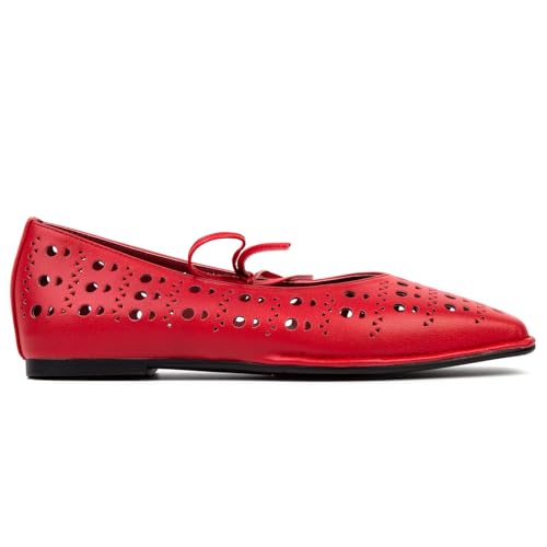 Image of Lace up Ballet Flats Women Square Toe Mary Jane Flats Bow Slip On Comfortable Ballerina Shoes