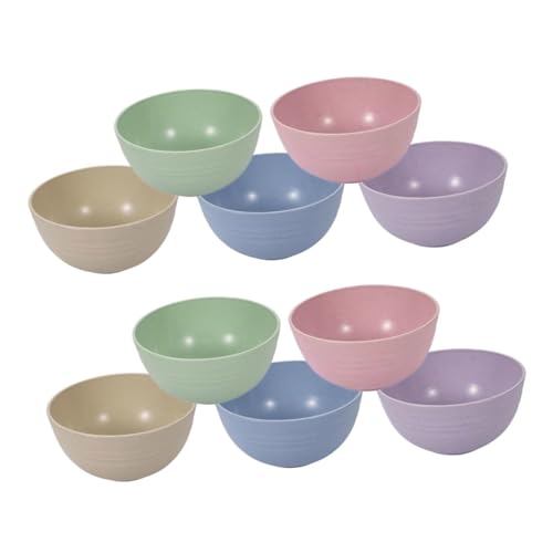 TEMPNAP 10個 小麦わら素材耐熱割れにくいご飯茶碗 ピンク青ベージュ緑紫各 滑らか縁厚底設計再利用可能家用食洗機対応 再利用可能