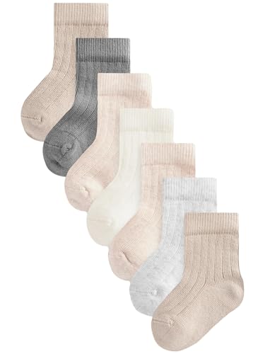 Next Unisex Bambino Confezione da 7 paia di calzini a coste bebè Marrone 6 Mesi