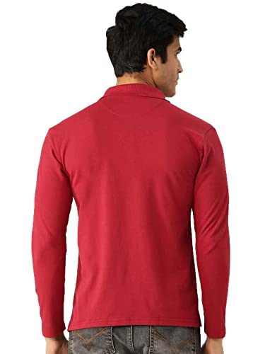 Image of CHKOKKO Cotton Polo Neck Full Sleeves Plain T Shirt for Men with Pocket Red L