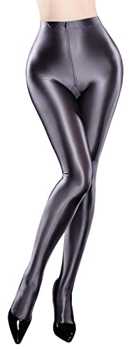 Image of FEOYA Women's Wet Look Footed Leggings Metallic Dance Tights Shiny Leggings Shimmer Pants Glitter Tights