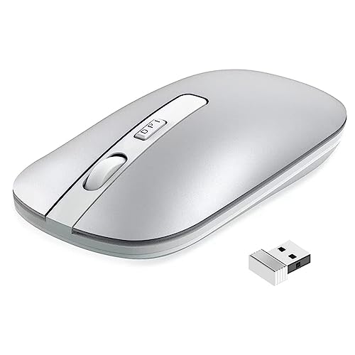 Sefdrert RatóN InaláMbrico Silencioso, RatóN PortáTil Delgado de 2,4 G con Receptor USB, RatóN óPtico MóVil con Menos Ruido (Plateado)