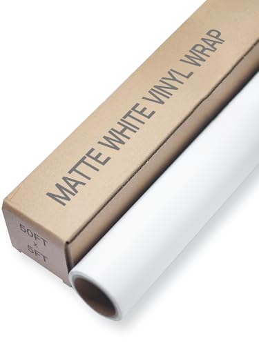 Image of Matte White Car Vinyl Wrap Roll for Cars, 50ft x 5ft Vinyl Wrap Film for Cars Body Protection, Scratch Resistance with Air Release Technology (Matte White)
