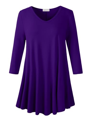 Image of LARACE Tunics 3 /4 Sleeve Plus Size Tops for Women V Neck Loose Fit Flowy Clothing for Leggings