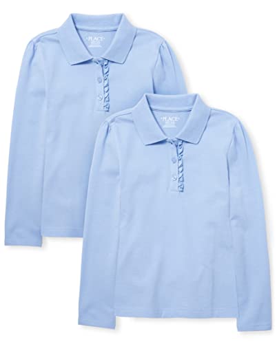 The Children's Place Girls Long Sleeve Ruffle Pique Polo Shirt, Daybreak 2 Pack, X-Small US