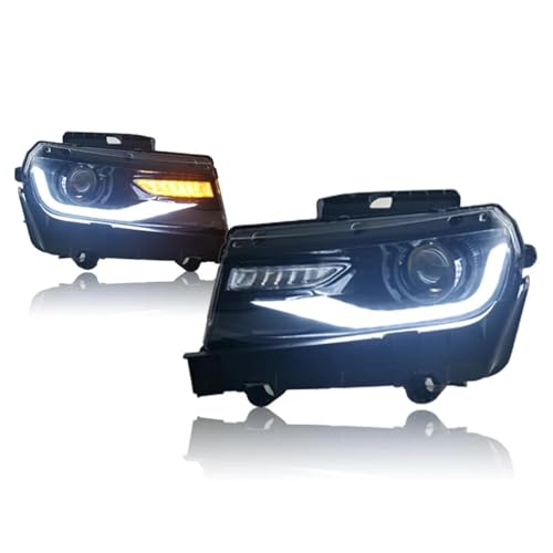 YSQOJF Faros Delanteros Luces coche conjunto faros LED lámpara frontal luces delanteras giro secuenciales para Chevy para Camaro 5th Gen 2014 2015 iluminación cubierta lente lámpara