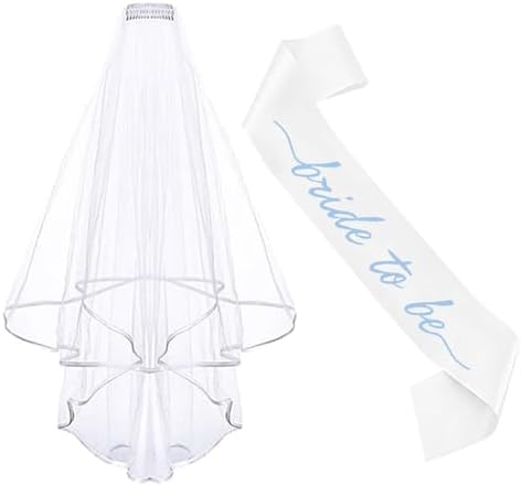 2PCS Blue Bride To Be Sash and Bridal Veil, Blue White Bride Sash image 5