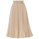 GOOBGS Women's Pleated A-Line High Waist Swing Flare Midi Skirt Beige XX-Large/XXX-Large