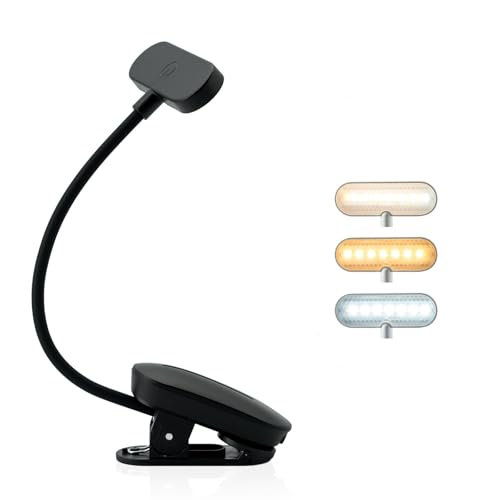 Image of Rechargeable Book Light for Reading in Bed - 14 LED Book Light with 3 Color Temperatures, Stepless Dimming, Up to 80 Hours Runtime, 360 Rotatable Clip - Perfect for Book Lovers, Black