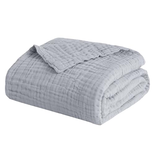 EMME Cotton Throw Blanket for Couch Soft Muslin Blankets 50"x60" Lightweight Breathable Blanket All Season Gauze Blanket, Light Grey