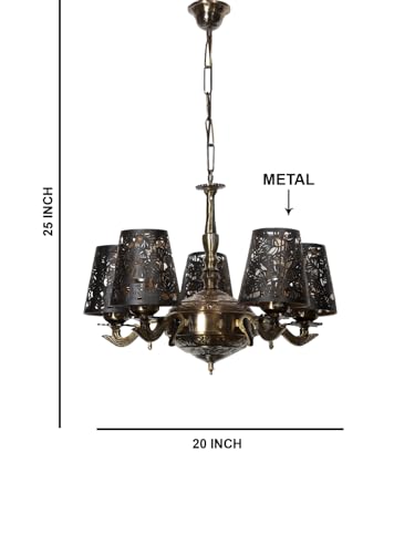 Image of Devansh 05 Lights Metal Etched Shade with Antique Golden Chandelier -ZB