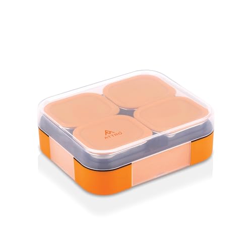 Image of ATTRO Admire-4 Insulated Lunch Box | 4 Removable Stainless Steel Containers with Lids | BPA-Free, Food Grade, Leak-Proof| Ideal for School, Office & Outdoor Use| 800ml, Tangy Orange