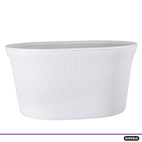 Image of Superio Ribbed Collection - Decorative Plastic Laundry Basket with Cut-Out Handles, White Smoke (1 Pack) Hamper Organzier for Bedroom Bathroom College Dorm Room 35 Liter