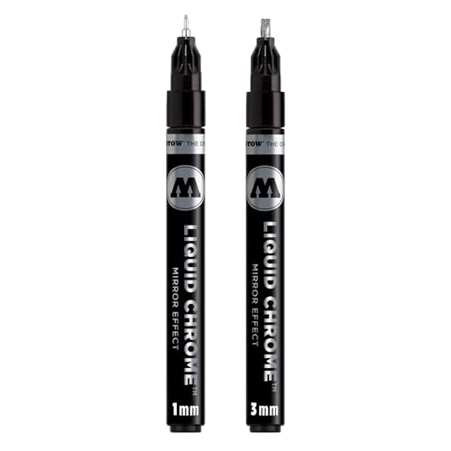 Molotow Liquid Chrome Marker Calligraphy Set (Bullet Tip 1.0 mm and Calligraphy Tip 3.0 mm, Metallic Pen with Special Ink with Real Mirror Effect) Chrome