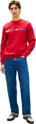 Tommy Hilfiger Herren Sweatshirt Brand Love Stripe mit Rundhalsausschnitt, Rot (Medium Red), S – Ansicht 4