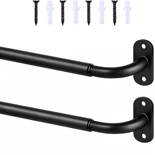 Ruiony French Door Curtain Rod Adjustable 18-32 Wrap Around Cafe Curtain Rod 3/8 Diameter Screwed Sash Rods for Door Window Black 2 Pack