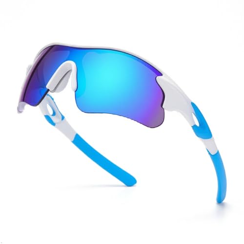 Image of Cycling Goggles for Men & Women | Sports Goggles UV400 Protection | Oversized Sports Sunglasses for Cricket, Running, Driving, Fishing, Hiking & Outdoor Activities (White : Blue)