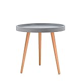 Small Round Plastic Side Table with 3 Leg Solid Beech Wood Stand Modern Tray Table Dining Coffee...