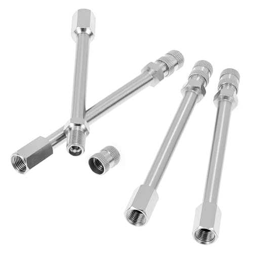 QWORK 4 Inch Tire Valve Extension Stem Rods with Chrome Plated Copper 4 PCS 10cm Chrome Leak-Proof Rubber Seal Caps for Car Truck RV ATV Trailer Camper Easy Install Air Inflator Extenders