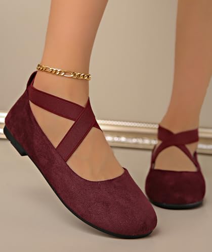 Women's Dress Flats Ballet Flat Shoes Round Toe Fashion Elastic Ankle Strap Comfortable Casual Flats Shoes3