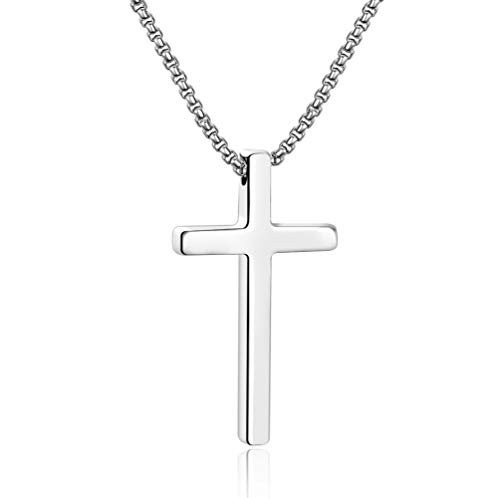 Ursteel Cross Necklaces for Men, Gold Plated Cross Necklaces Stainless Steel Mens Cross Necklace 22 Inch Necklace for Men Gifts