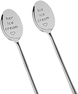 His and Hers Gifts, 2 Pcs Coffee Spoons Stainless Steel Teaspoons with Storage Box, Long Handle Latte Spoons Present for Couple Anniversary Engagement Wedding Birthday Valentines Day Gifts