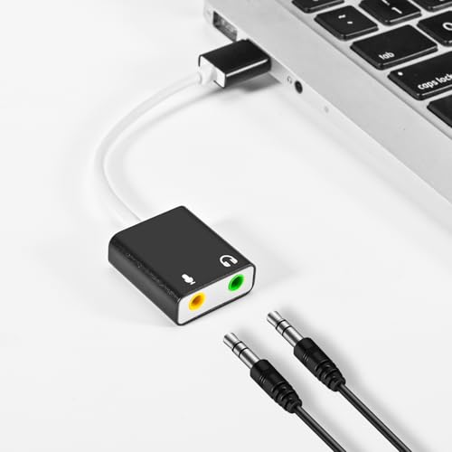 Image of QAJOPFN USB Audio Adapter, External Sound Card for PC and Laptop,USB Microphone Adapter to 3.5mm(1 /8 inch) for Headphone, Speaker and Microphone Jack, Plug and Play USB to Stereo Audio Adapter