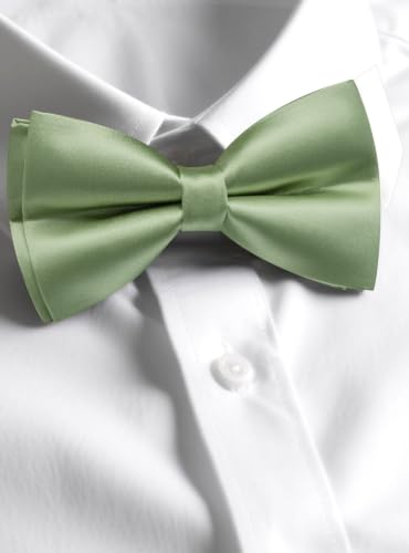 Image of Solid Color Bow Ties for Men Silk Pre-tied Tuxedo Bowtie Set 4PCS | Pre-tied in 3 seconds,adjustable 4PCS bow tie and pocket square cufflinks lapel pin set,wedding,formal,party,prom,graduation
