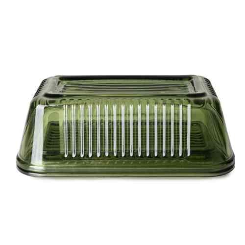 Home Deco London Glass Butter Dish with Ribbed Design, Green Holds Up to 250g of Butter – Classic Kitchen & Tabletop Storage