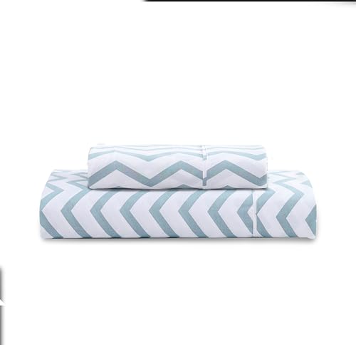 Image of LANE LINEN 100% Organic Cotton Bedsheet for Single Bed - Chevron Cool Blue | GOTS Certified, Percale Weave, 60x90 inches, Soft & Breathable, Machine Washable, Includes 1 Pillow Cover