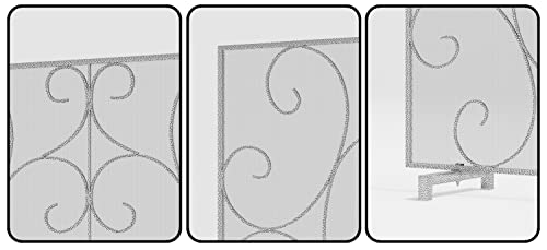 Kingson Single Panel Fireplace Screen Cover Handcrafted Solid Wrought Iron Mesh, Heat-Resistant Fire Spark Guard For Inside Fireplace-Pewter #TOP5