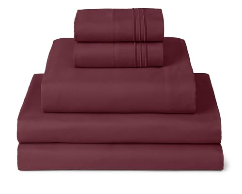 Image of Mellanni Split King Sheets Set - 5 PC Iconic Collection Bedding | Hotel Luxury, Extra Soft, Cooling Bed Sheets - Wrinkle, Fade, Stain Resistant (Split King, Burgundy)