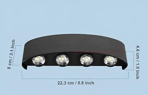Image of 8W LED Up Down Wall Light - IP65 Waterproof Outdoor & Indoor Metal Lamp | 8-Way Warm White Light Fixture with Shockproof Body | Modern Design for Home | Matt Black, Pack of 1