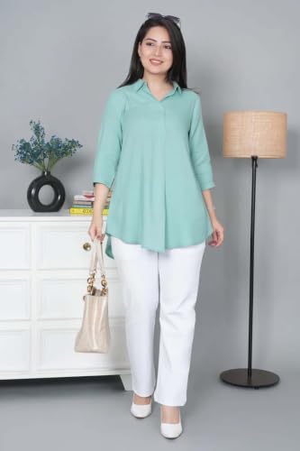 Image of Mlada Rayon Flare Top for Women | 3 /4th Sleeve Regular Fit and Flare Top | Women Office Tops Tunic | Western Long Shirt Top for Women | Shirt Collar Top for Women | Rayon Tunic Tops for Women Western