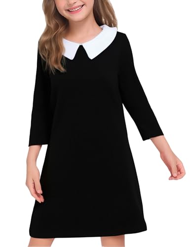 Girls Long Sleeve Dress Casual Vintage Peter Pan Collar Outfit Swing Party Dress Age 5-14 Years