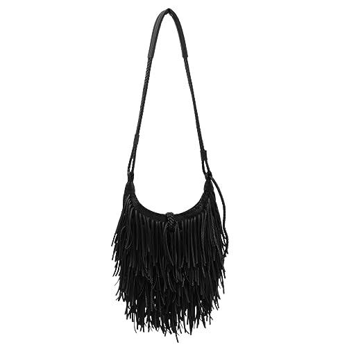 LUI SUI Bolso con borlas y borlas Hobo Bolso de Hombro con Piel Artificial de Mujer Negro
