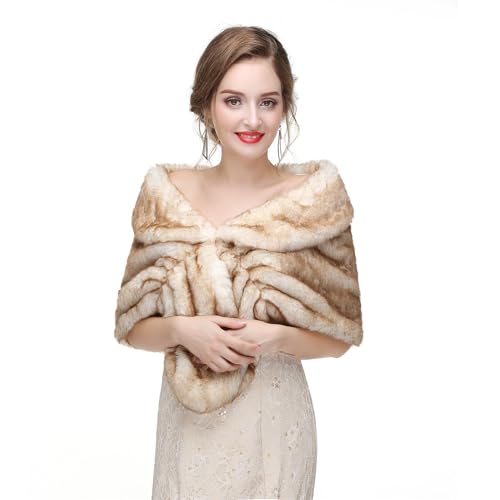 GIBZ Women Faux Fur Shawl Wrap Stole Elegant Winter Warm Banquet Poncho Cape2