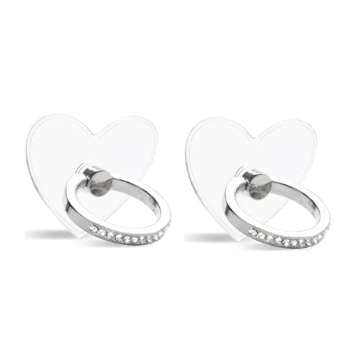 2pcs Phone Ring Stand Holder with Diamond，Heart Shape Transparent Phone Ring Kickstand，360