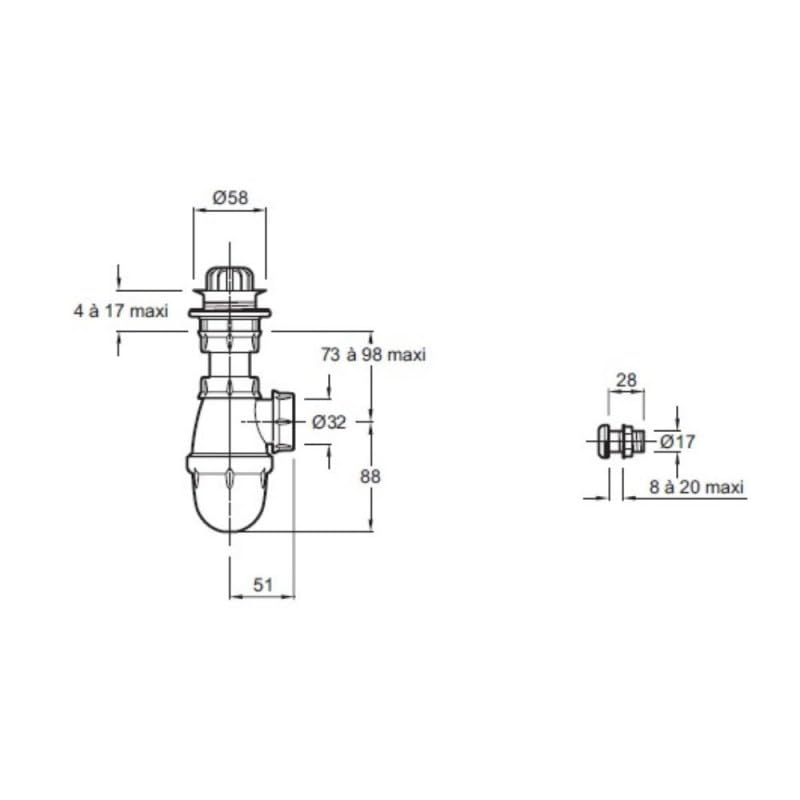 Jacob Delafon Coquille 2 – équipement différentiel + Siphon avec bonde Coquille 2